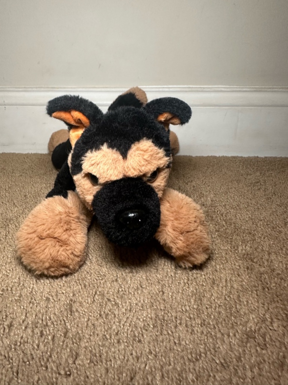 FAO Schwarz German Shepherd Black Brown Puppy Dog Plush Stuffed Laying Down
